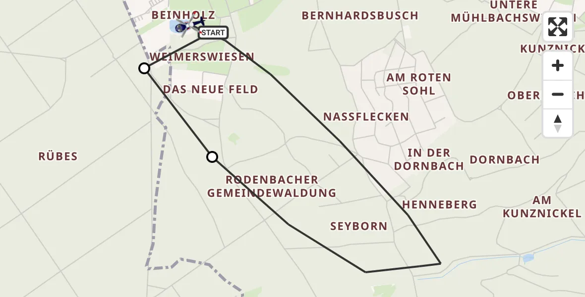 Flugroute Polizeihubschrauber Rodenbach - Rodenbach, 10 August 2026, 18:29