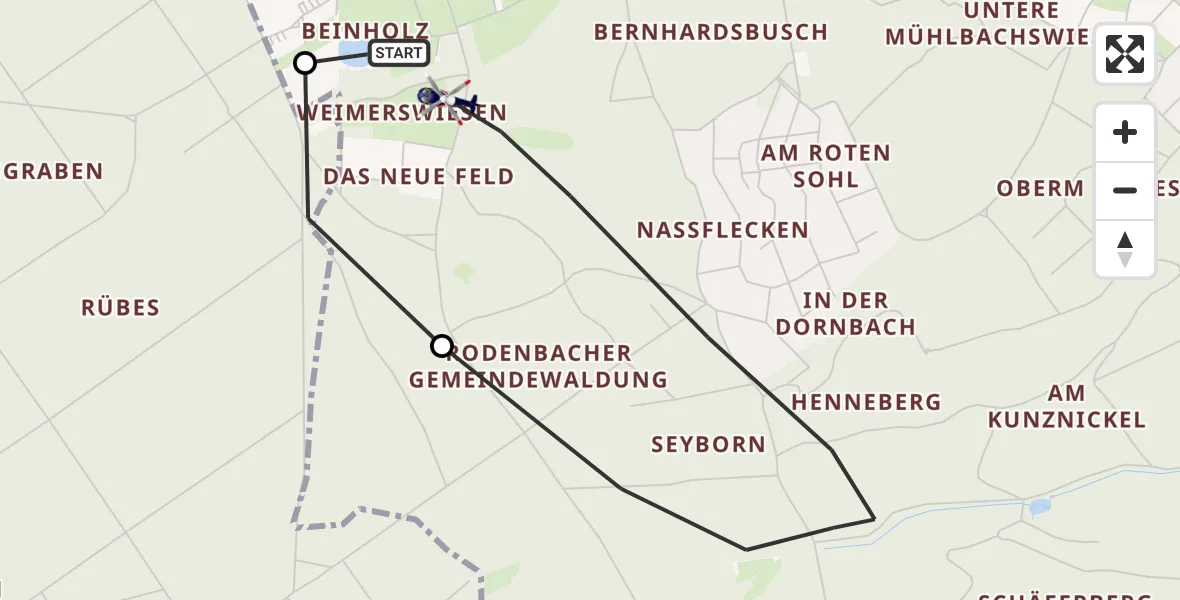 Flugroute Polizeihubschrauber Rodenbach - Rodenbach, 10 August 2026, 18:33