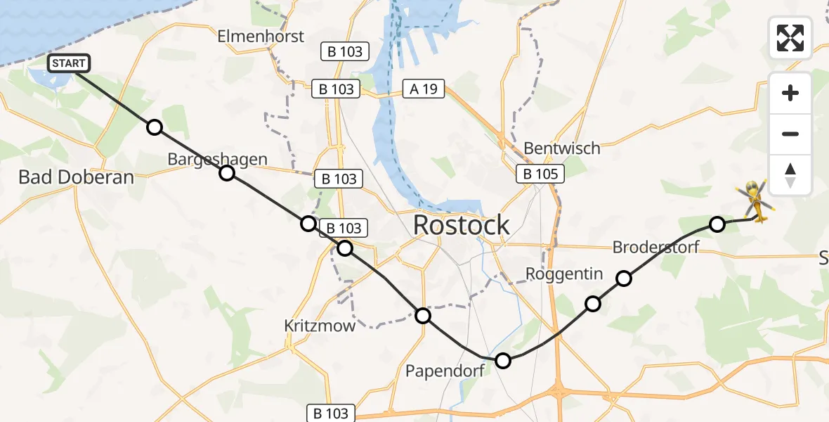 Flugroute Ambulanzhubschrauber Börgerende-Rethwisch - Thulendorf, 10 August 2026, 18:34