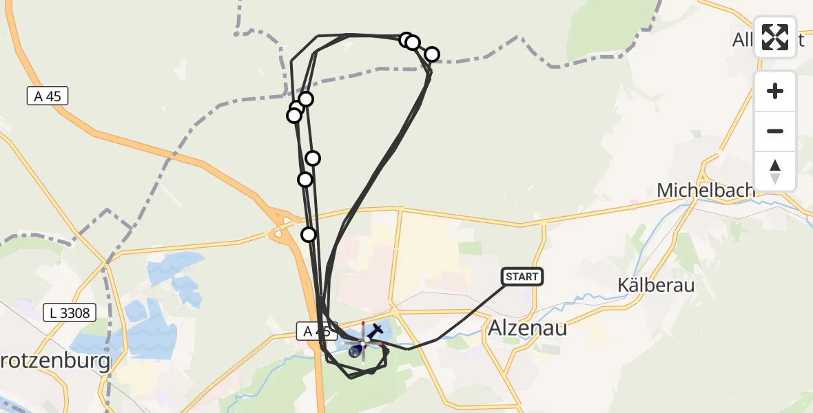 Flugroute Polizeihubschrauber Alzenau - Alzenau, 10 August 2026, 18:35