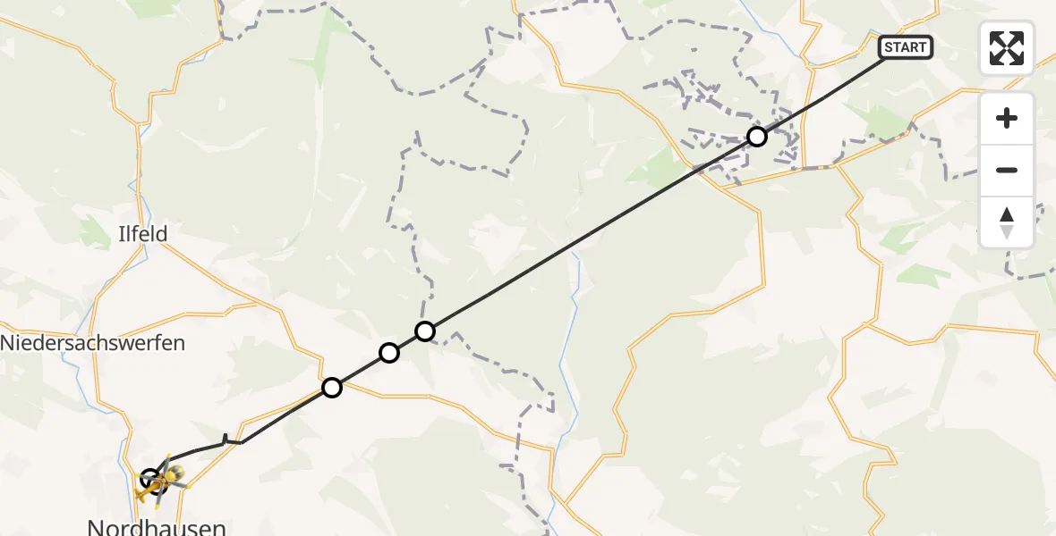 Flugroute Rettungshubschrauber Harzgerode - Südharz Hospital Nordhausen, 10 August 2026, 18:38