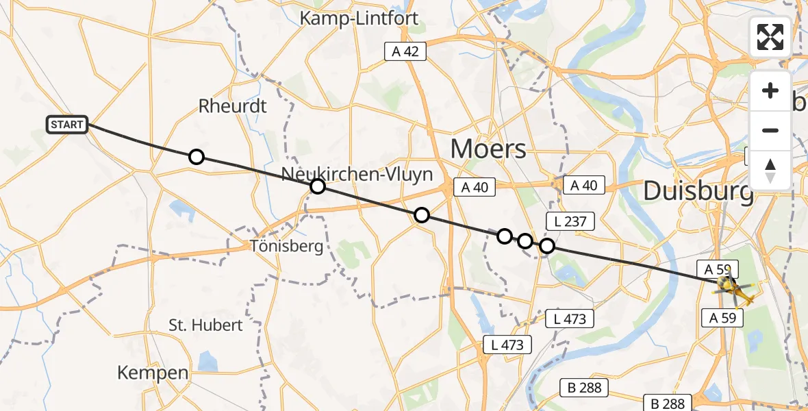 Flugroute Rettungshubschrauber Kerken - Sana Clinic Duisburg Hubschrauberlandeplatz, 10 August 2026, 19:06