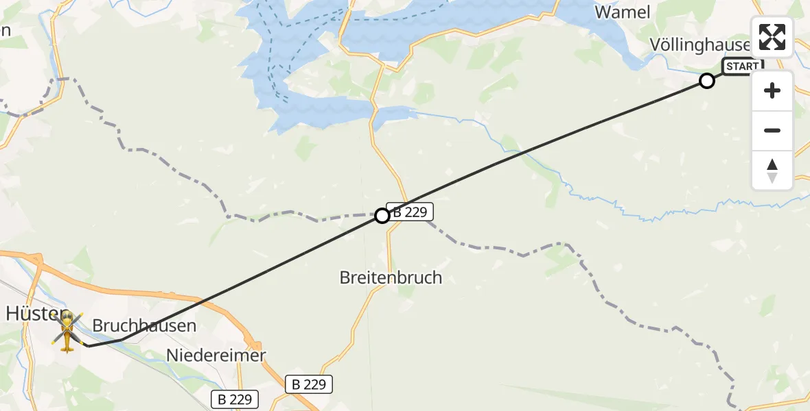 Flugroute Rettungshubschrauber Warstein - Arnsberg, 10 August 2026, 19:12