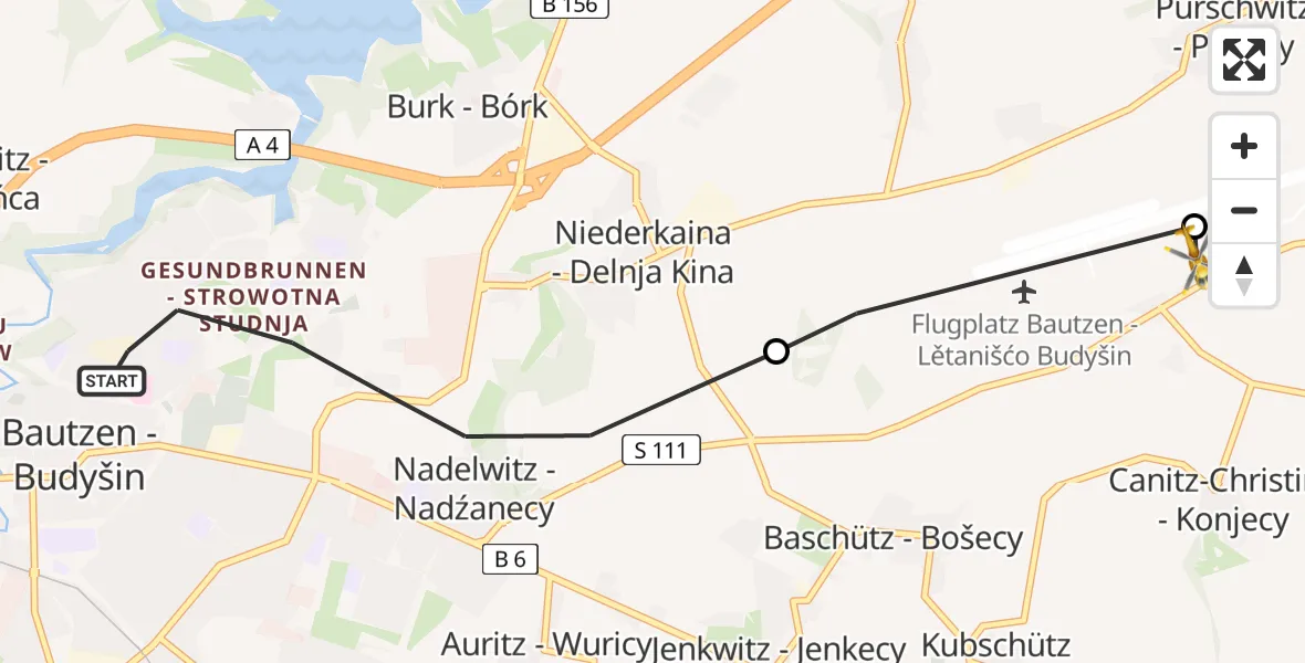 Flugroute Rettungshubschrauber Bautzen - Bautzen Flugplatz, 10 August 2026, 19:12