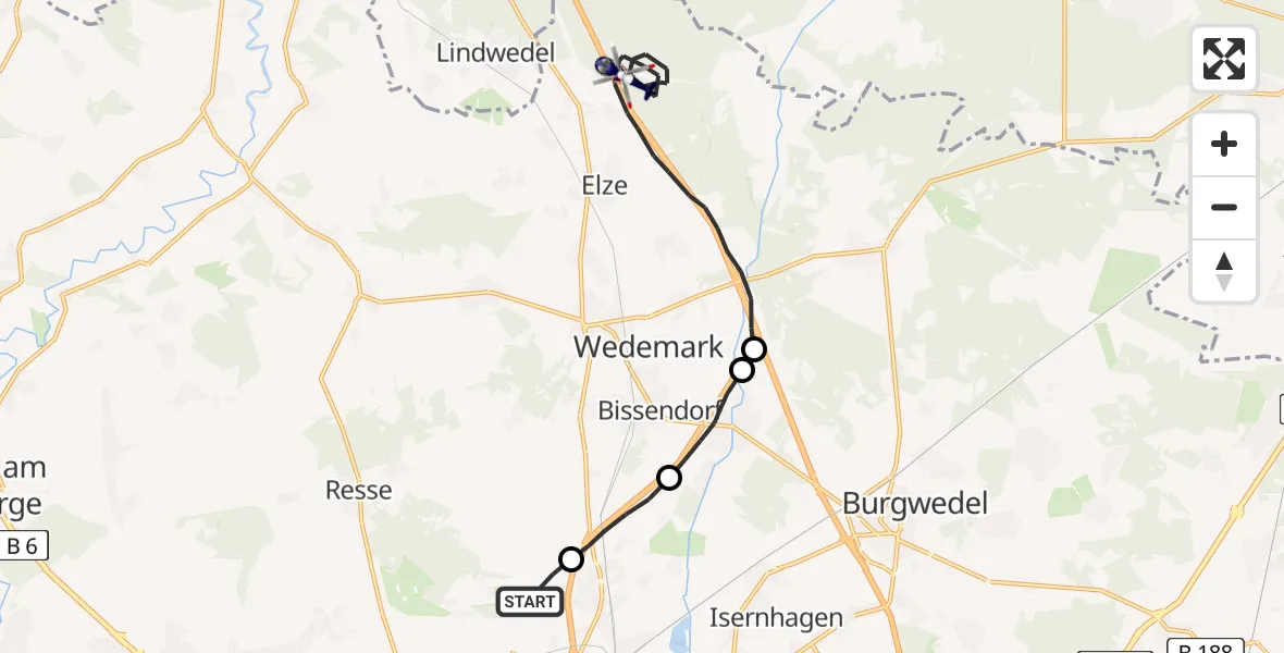 Flugroute Polizeihubschrauber Flughafen Hannover - Wedemark, 10 August 2026, 19:14