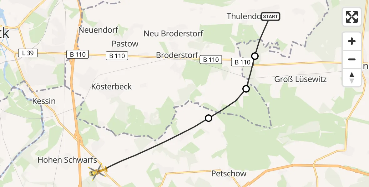 Flugroute Ambulanzhubschrauber Thulendorf - Dummerstorf, 10 August 2026, 19:18