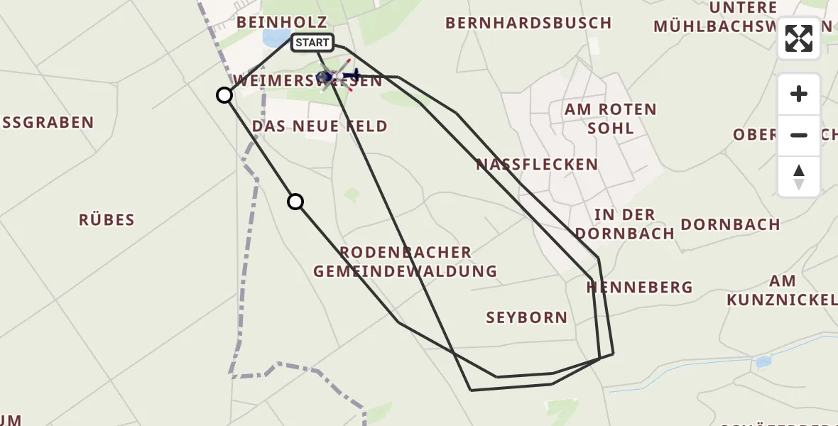 Flugroute Polizeihubschrauber Rodenbach - Rodenbach, 10 August 2026, 19:22
