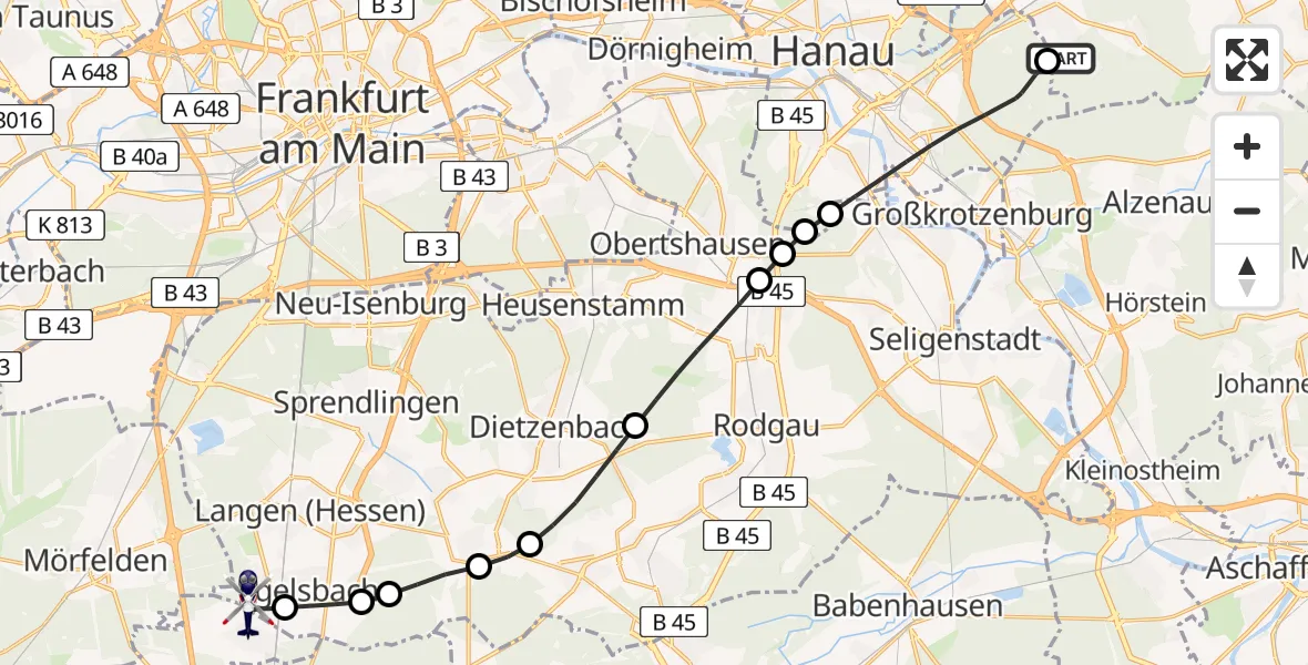 Flugroute Polizeihubschrauber Rodenbach - Flughafen Frankfurt-Egelsbach, 10 August 2026, 19:55