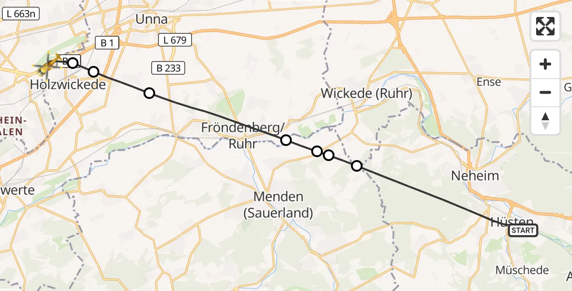 Flugroute Rettungshubschrauber Arnsberg - Dortmund Flughafen, 10 August 2026, 19:57