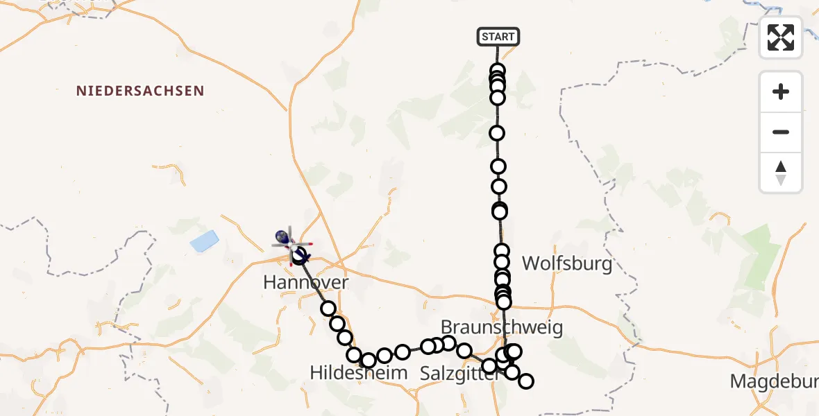 Flugroute Polizeihubschrauber Uelzen - Flughafen Hannover, 10 August 2026, 20:31