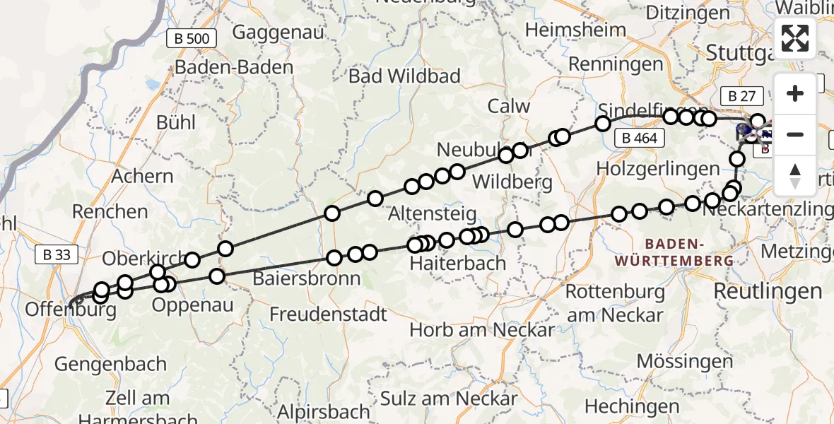 Flugroute Polizeihubschrauber Flughafen Stuttgart - Flughafen Stuttgart, 10 August 2026, 21:32