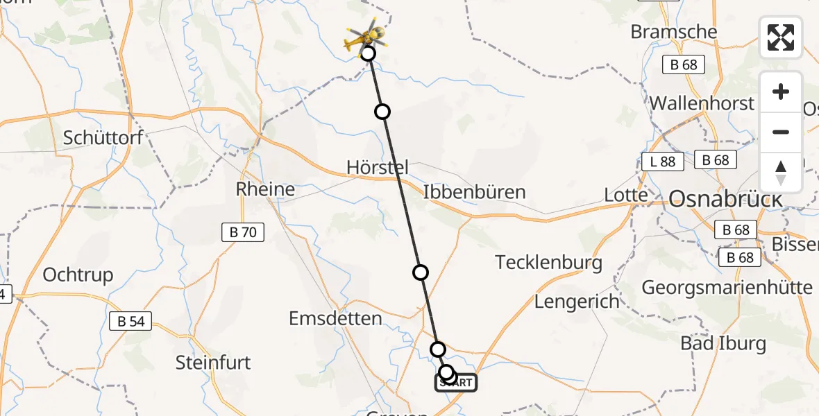 Flugroute Ambulanzhubschrauber Christoph  Westfalen-ADAC - Schapen, 10 August 2026, 22:01