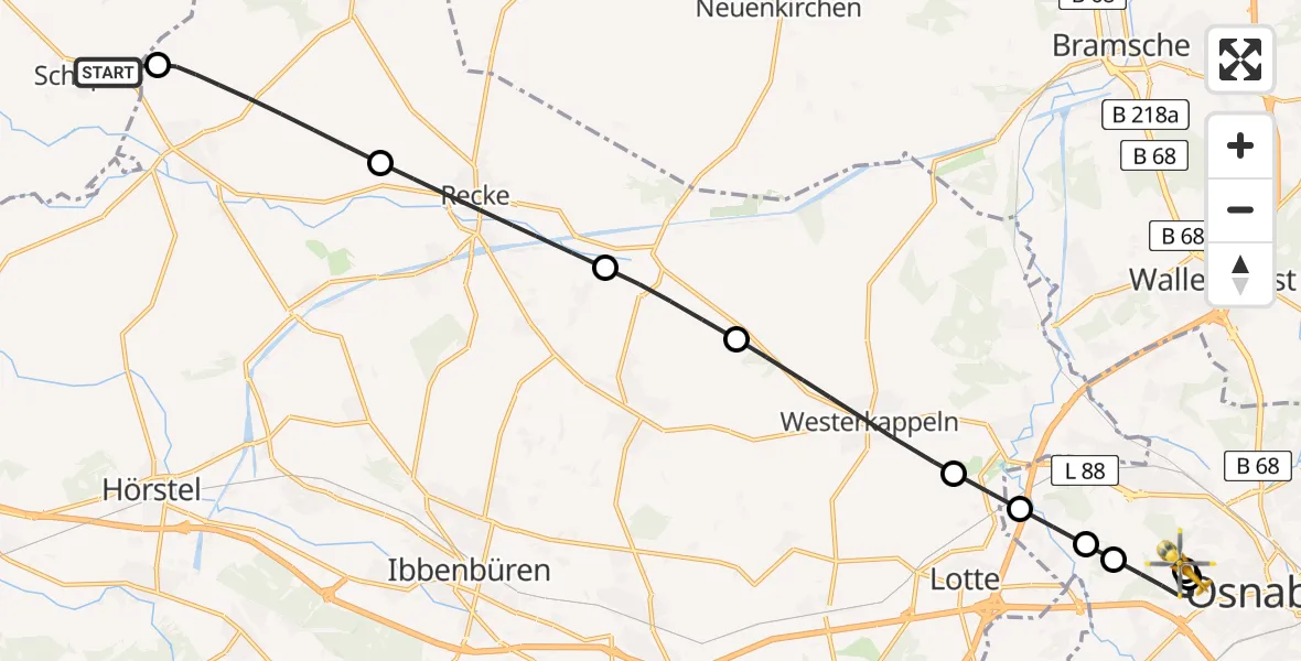 Flugroute Ambulanzhubschrauber Schapen - Osnabrück Hospital, 10 August 2026, 22:43