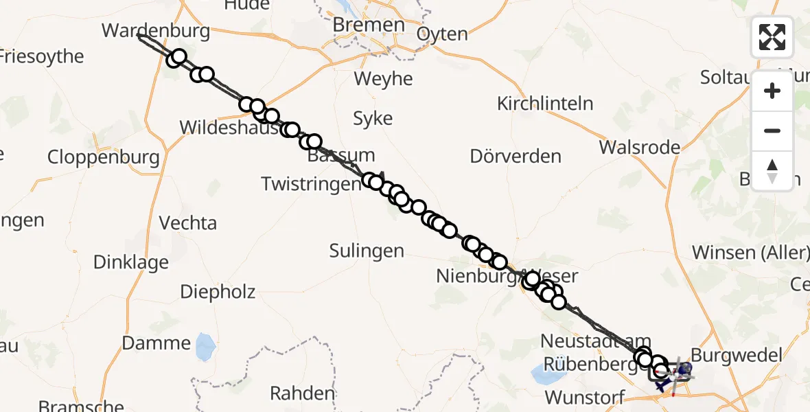 Flugroute Polizeihubschrauber Flughafen Hannover - Flughafen Hannover, 10 August 2026, 23:08