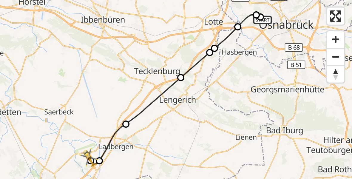 Flugroute Ambulanzhubschrauber Osnabrück Hospital - Christoph  Westfalen-ADAC, 10 August 2026, 23:22
