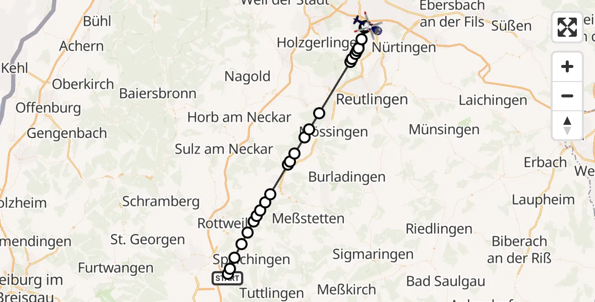 Flugroute Polizeihubschrauber Talheim - Flughafen Stuttgart, 11 August 2026, 00:19