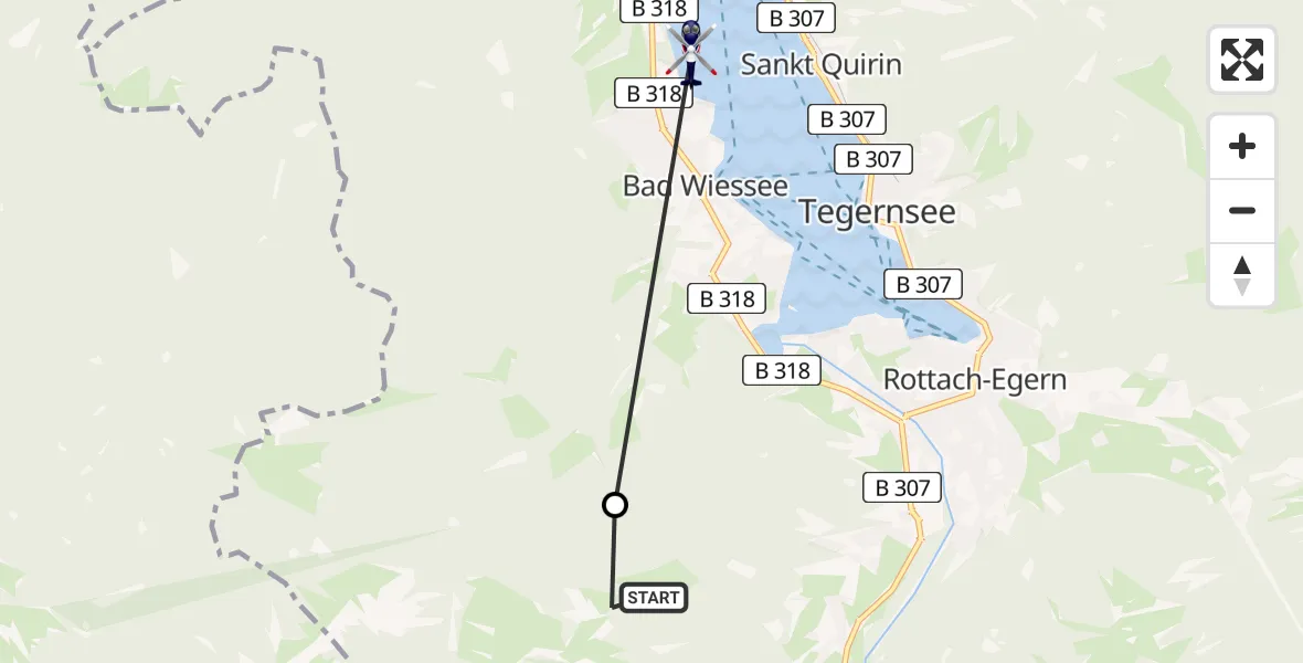 Flugroute Polizeihubschrauber Kreuth - Tegernsee, 11 August 2026, 00:34