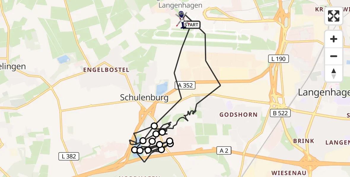 Flugroute Polizeihubschrauber Flughafen Hannover - Flughafen Hannover, 11 August 2026, 00:44