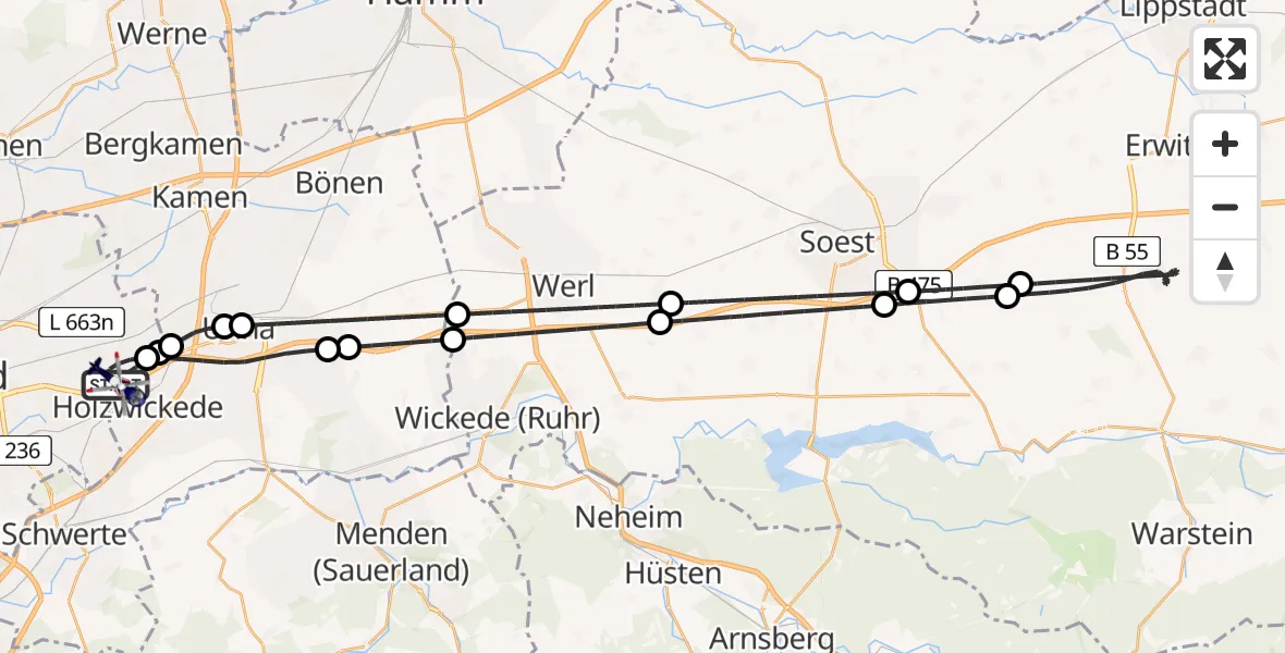 Flugroute Polizeihubschrauber Dortmund Flughafen - Dortmund Flughafen, 11 August 2026, 01:59