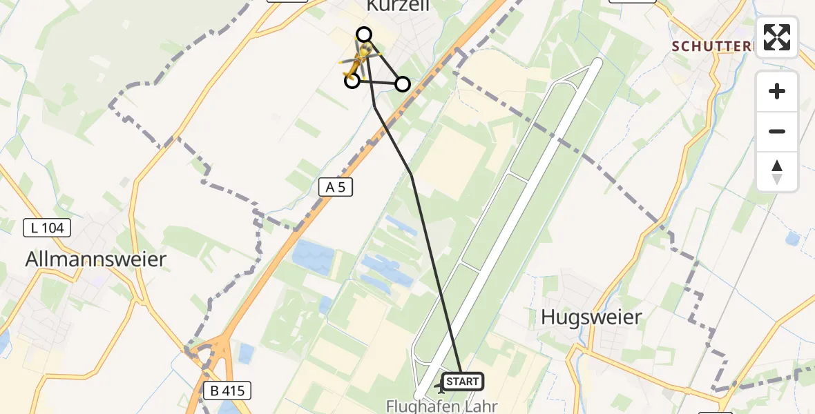 Flugroute Rettungshubschrauber Lahr Flughafen - Meißenheim, 11 August 2026, 05:00