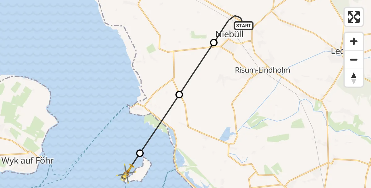 Flugroute Ambulanzhubschrauber Niebüll - Langeneß, 11 August 2026, 05:22