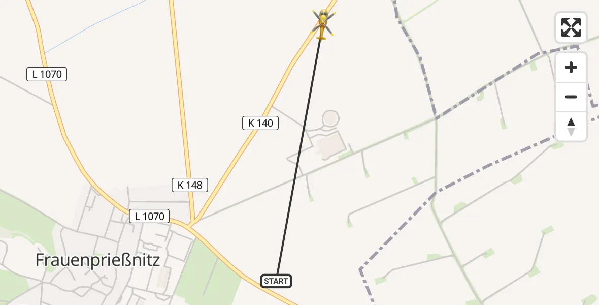 Flugroute Rettungshubschrauber Frauenprießnitz - Frauenprießnitz, 11 August 2026, 05:22