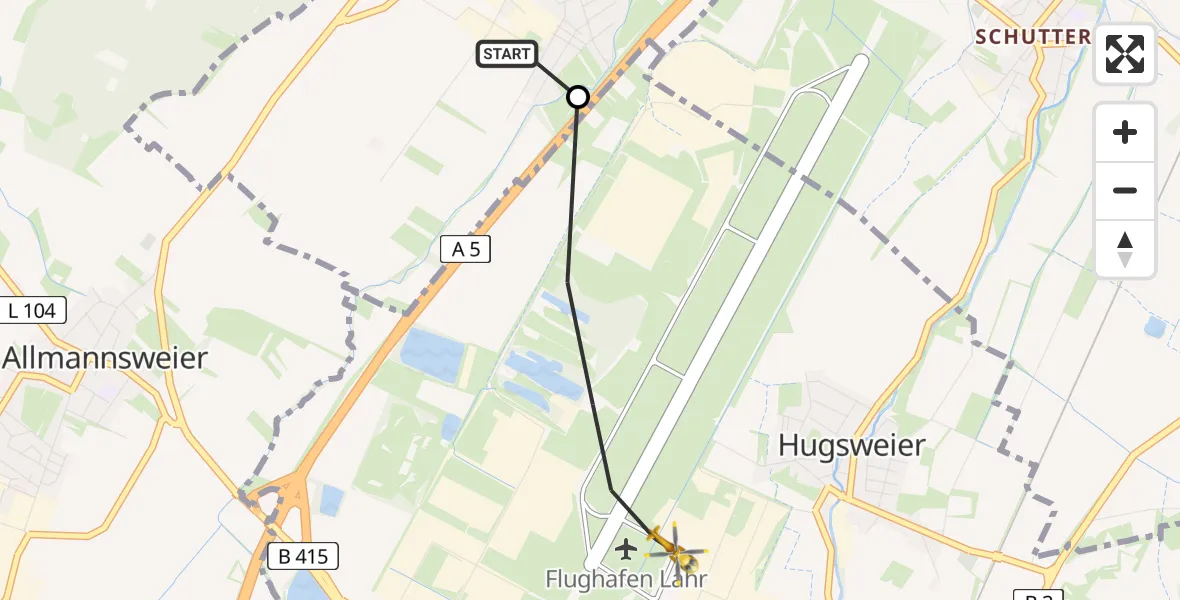 Flugroute Rettungshubschrauber Meißenheim - Lahr Flughafen, 11 August 2026, 05:40