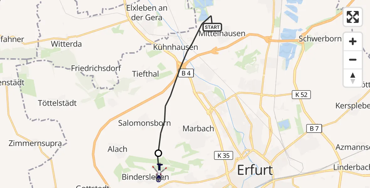 Flugroute Polizeihubschrauber Erfurt - Erfurt-Weimar Flughafen, 11 August 2026, 05:59