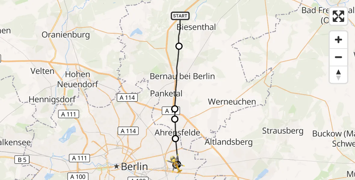 Flugroute Rettungshubschrauber Wandlitz - Berlin Emergency Hospital, 11 August 2026, 06:03