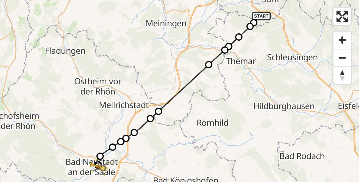 Flugroute Ambulanzhubschrauber Suhl - Bad Neustadt an der Saale Hospital, 11 August 2026, 06:48
