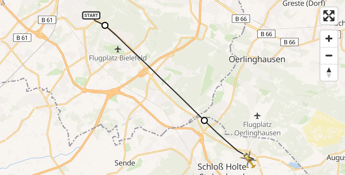 Flugroute Rettungshubschrauber Luftrettungszentrum Bielefeld - Schloß Holte-Stukenbrock, 11 August 2026, 06:50
