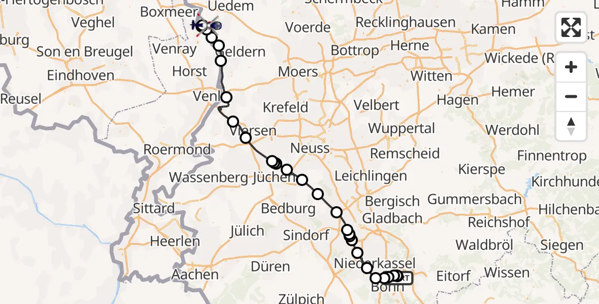 Flugroute Polizeihubschrauber Sankt Augustin - Weeze Flughafen, 11 August 2026, 07:00