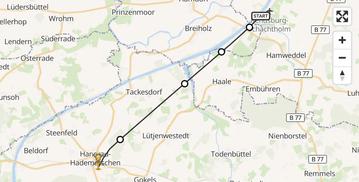 Flugroute Ambulanzhubschrauber Hörsten - Hanerau-Hademarschen, 11 August 2026, 07:04