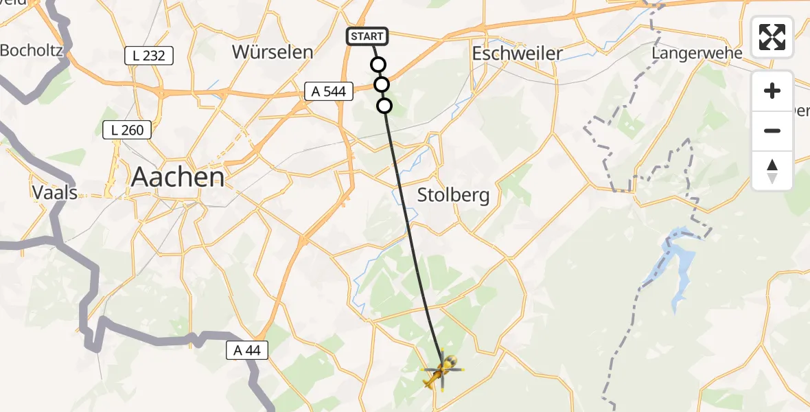 Flugroute Rettungshubschrauber Aachen-Merzbrück Flughafen - Stolberg (Rhld.), 11 August 2026, 07:09