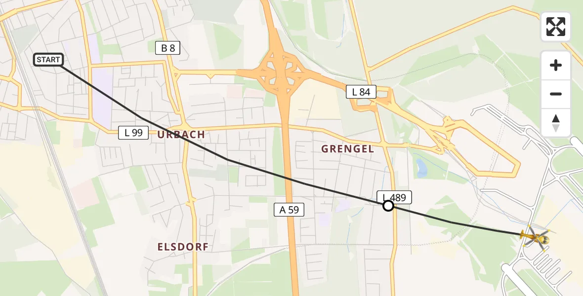 Flugroute Rettungshubschrauber Köln - Köln Bonn Flughafen, 11 August 2026, 07:11
