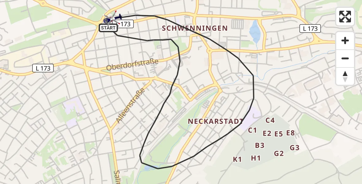 Flugroute Polizeihubschrauber Villingen-Schwenningen - Villingen-Schwenningen, 11 August 2026, 07:23
