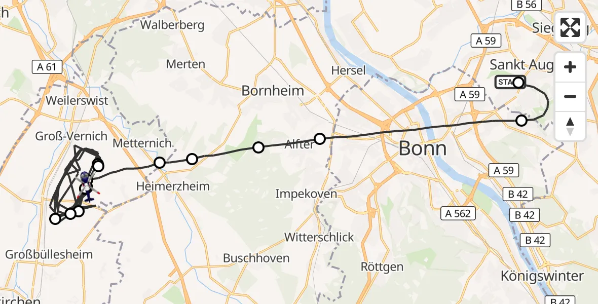 Flugroute Polizeihubschrauber Bonn-Hangelar Flugplatz - Weilerswist UL, 11 August 2026, 07:28