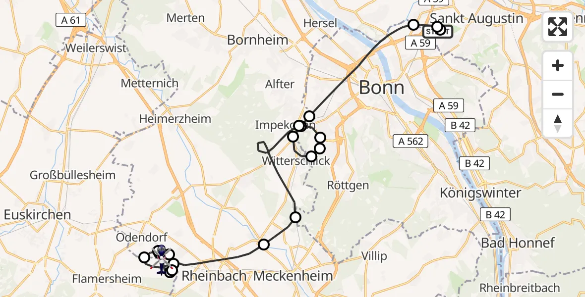 Flugroute Polizeihubschrauber Sankt Augustin - Euskirchen, 11 August 2026, 07:29
