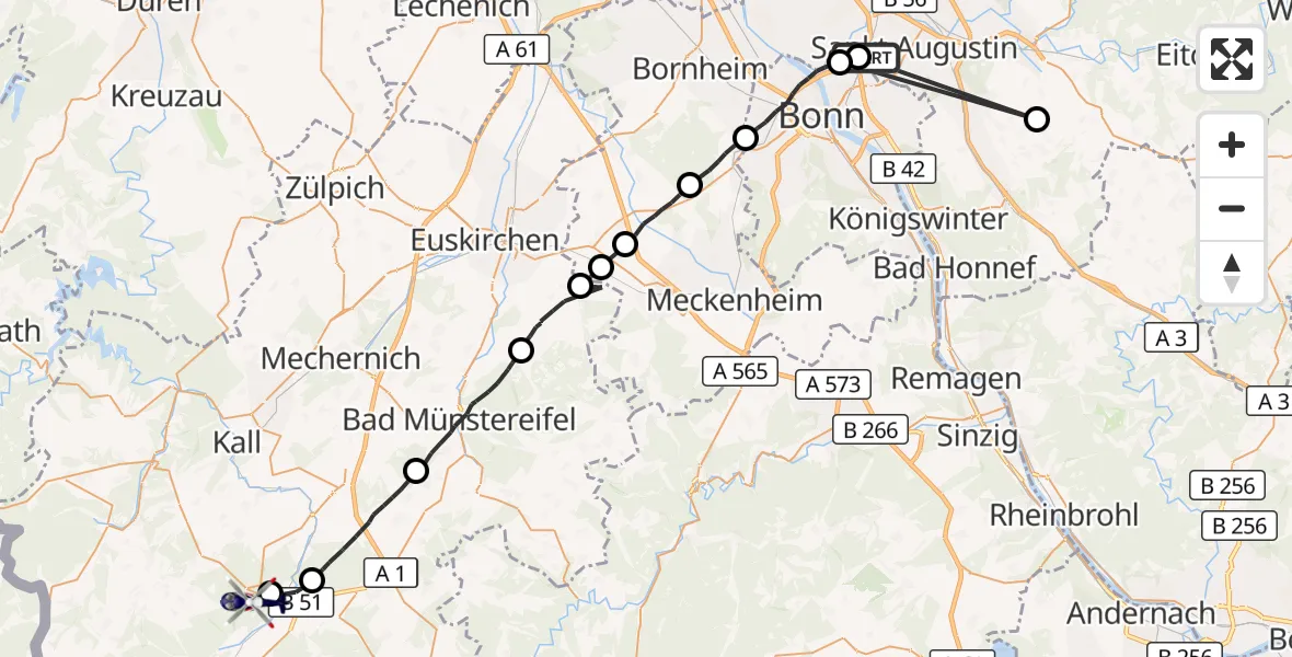 Flugroute Polizeihubschrauber Sankt Augustin - Hellenthal, 11 August 2026, 07:33