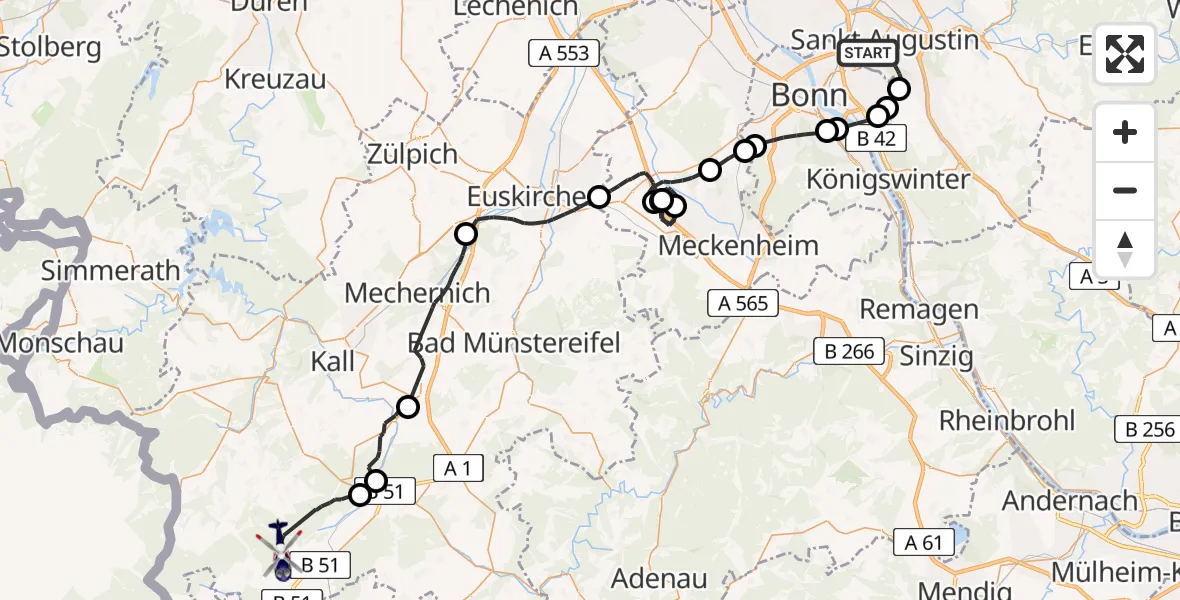 Flugroute Polizeihubschrauber Sankt Augustin - Dahlem, 11 August 2026, 07:39