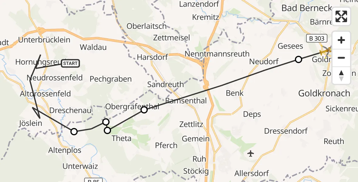 Flugroute Rettungshubschrauber Neudrossenfeld - Bad Berneck i.Fichtelgebirge, 11 August 2026, 07:43