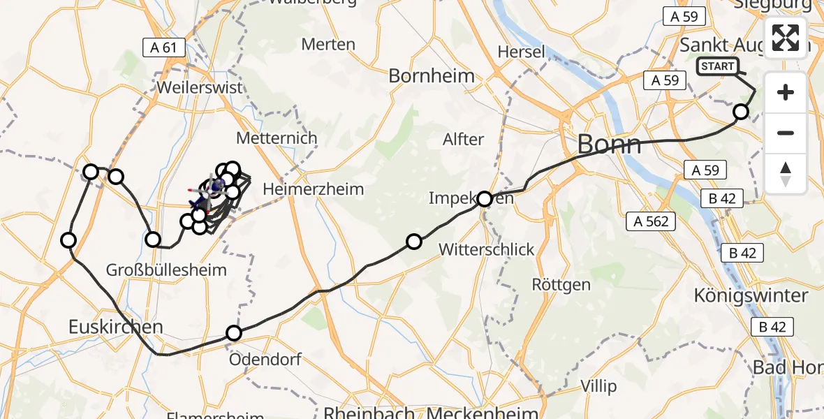Flugroute Polizeihubschrauber Sankt Augustin - Weilerswist, 11 August 2026, 07:44