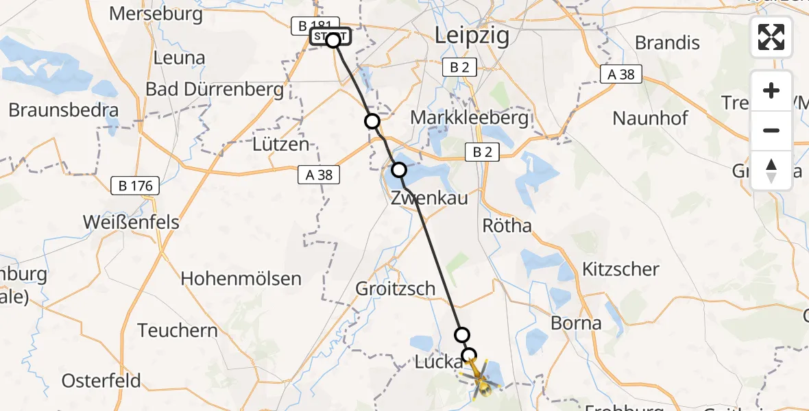 Flugroute Rettungshubschrauber Schkeuditz - Regis-Breitingen, 11 August 2026, 07:45