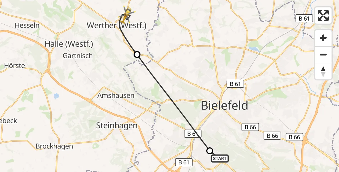 Flugroute Rettungshubschrauber Luftrettungszentrum Bielefeld - Werther (Westf.), 11 August 2026, 07:49