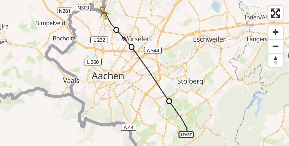Flugroute Rettungshubschrauber Stolberg (Rhld.) - Herzogenrath, 11 August 2026, 07:50