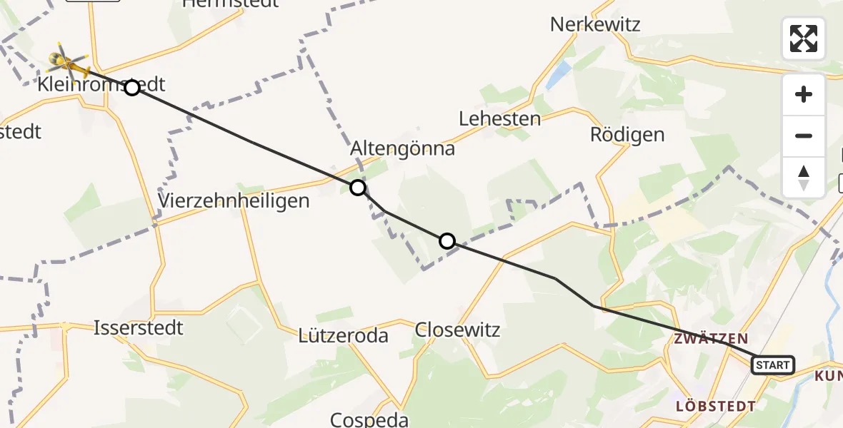 Flugroute Rettungshubschrauber Jena - Bad Sulza, 11 August 2026, 08:11
