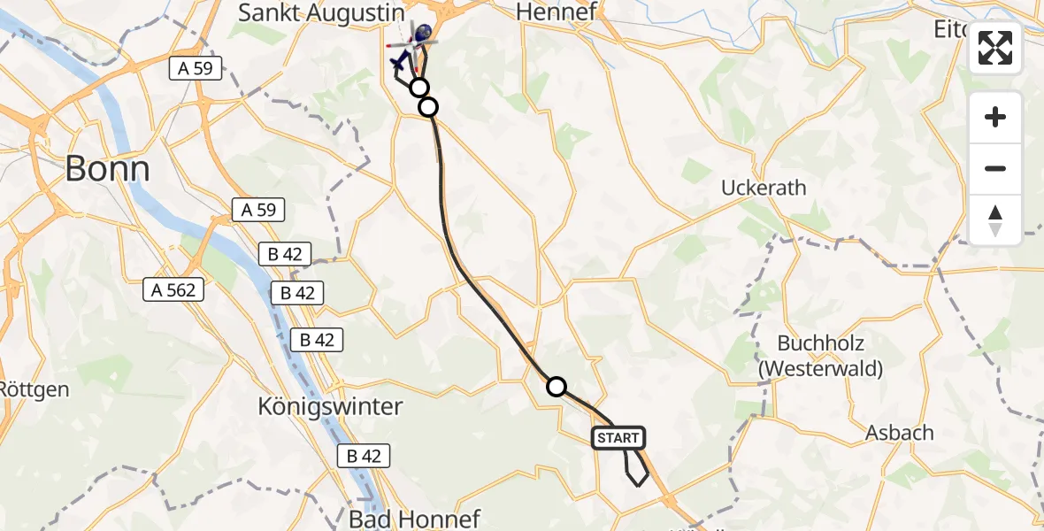 Flugroute Polizeihubschrauber Bad Honnef - Sankt Augustin, 11 August 2026, 08:19