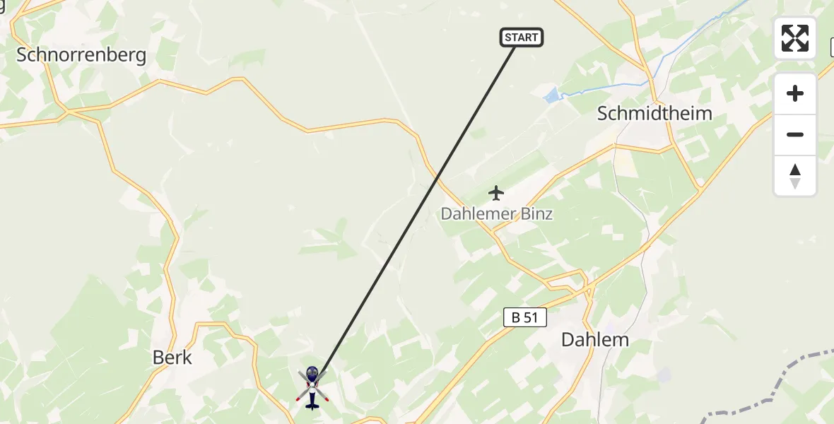 Flugroute Polizeihubschrauber Dahlem - Dahlem, 11 August 2026, 08:24