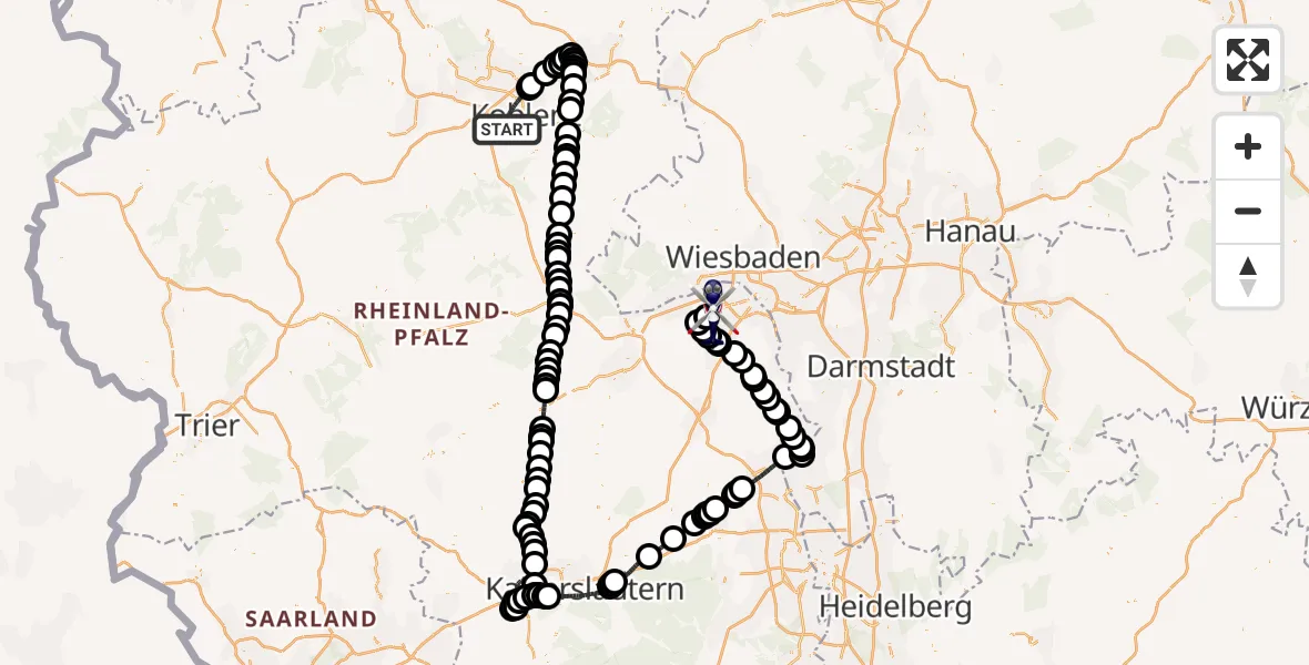 Flugroute Polizeihubschrauber Koblenz - Mainz-Finthen Flugplatz, 11 August 2026, 08:25