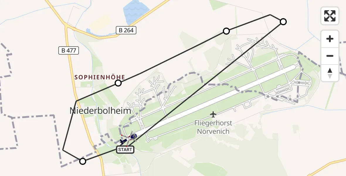 Flugroute Polizeihubschrauber Nörvenich - Militärflugplatz Nörvenich, 11 August 2026, 08:30